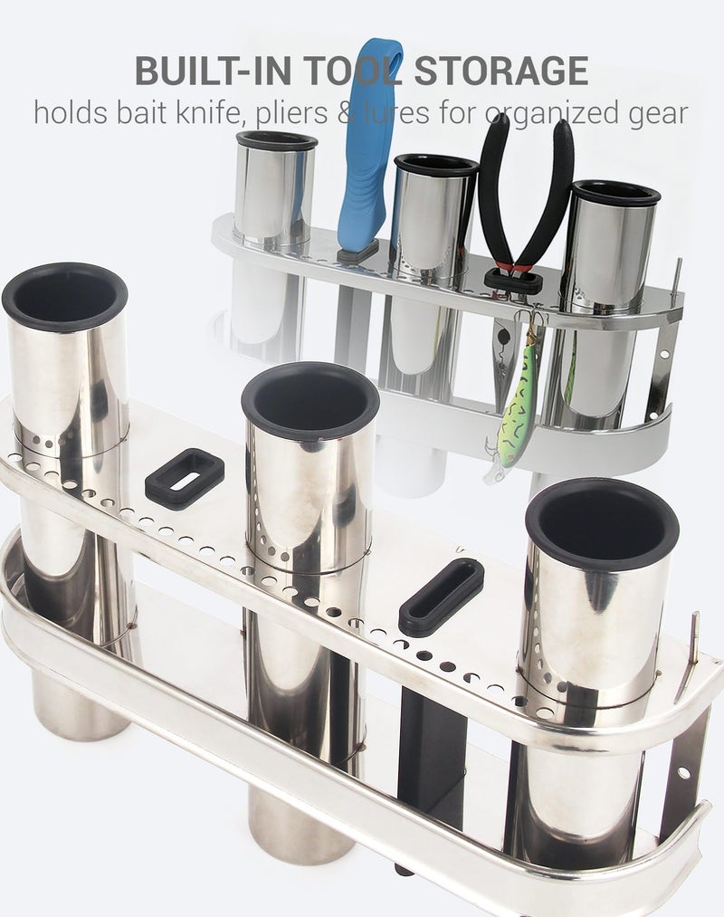 Mojiate Fishing Rod Holder Stainless Steel 3 Tubes Organizer Links Rack Rests Tackle - Image 3